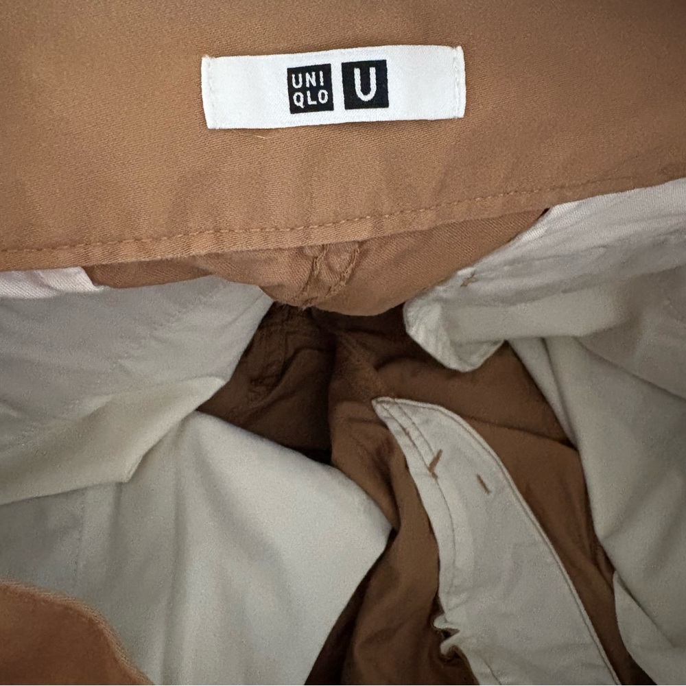 UNIQLO U sz L 33-36 inch Khaki Brown Pleated Cotton Shorts Zip Fly - Picture 15 of 15